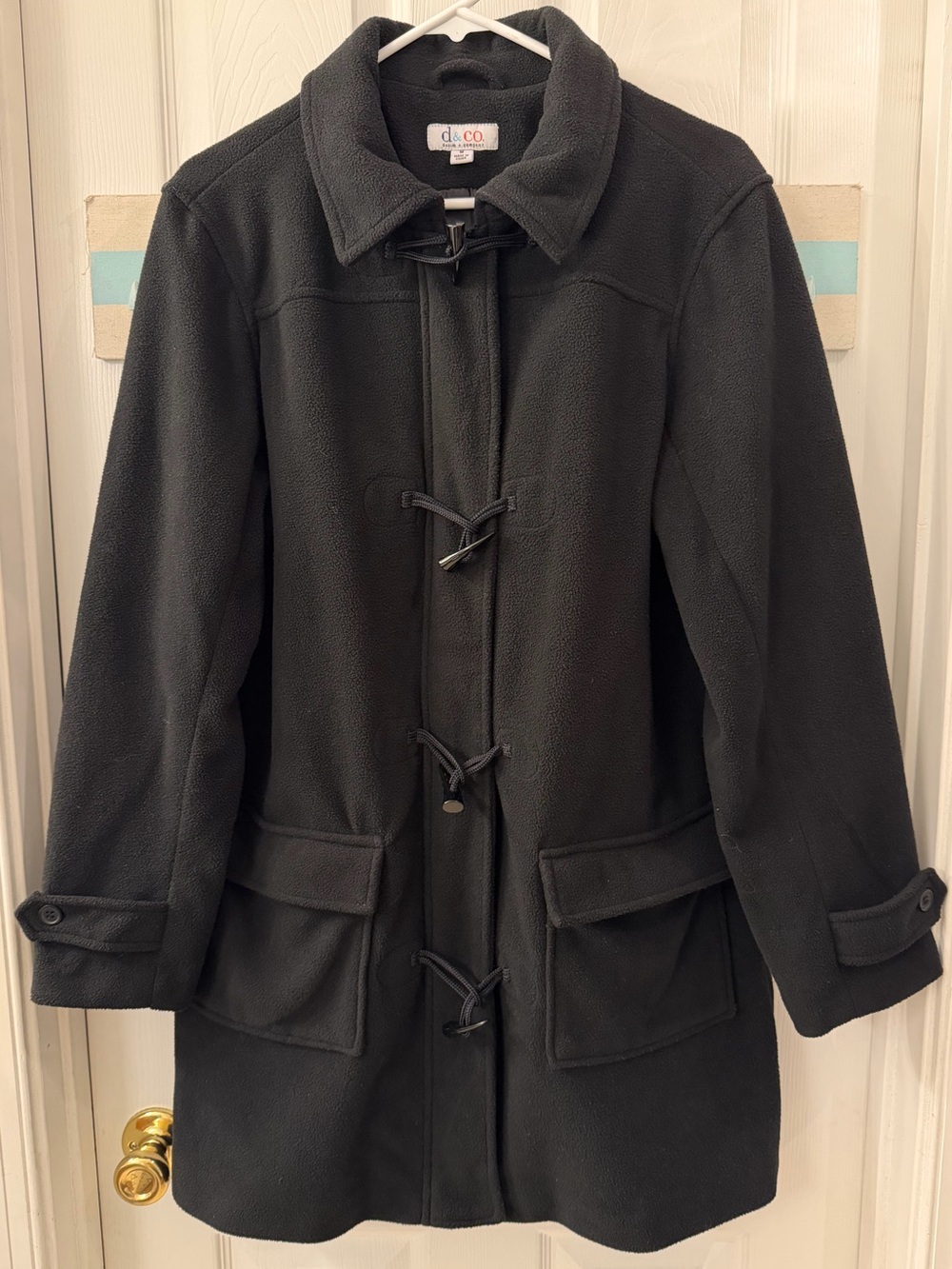 Denim & Co. black fleece duffle coat full-zip front w/Toggle Closure Sz M